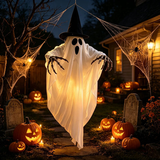 Giant glowing skeleton ghost Halloween decoration