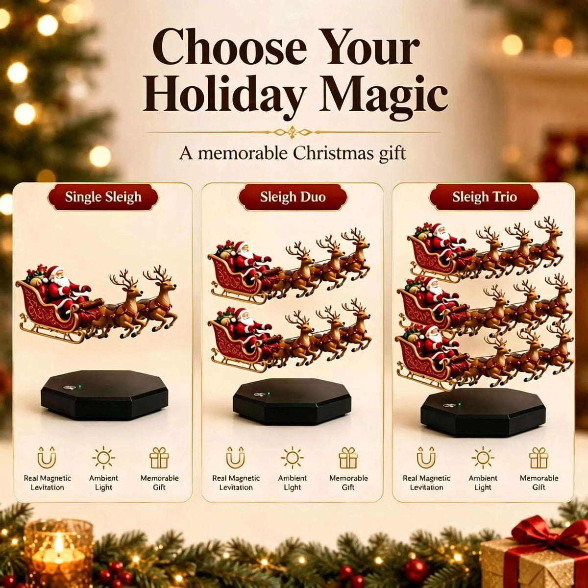 Santa's magical levitating sleigh Christmas decoration – floating holiday display