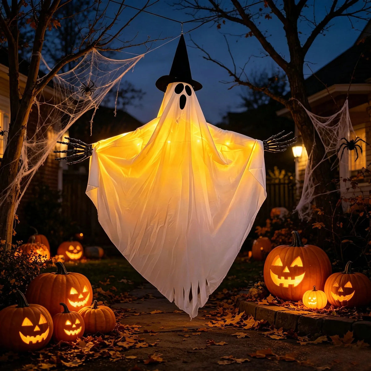 Giant glowing skeleton ghost Halloween decoration