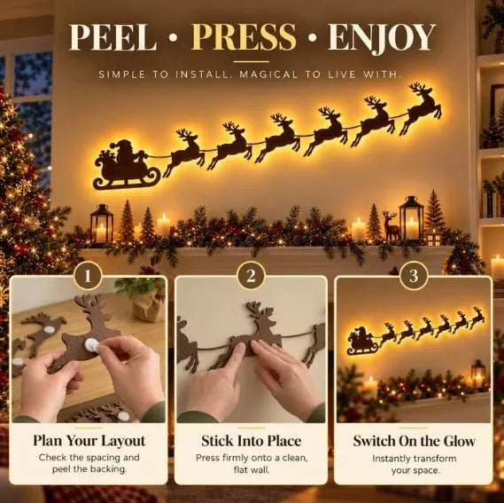 Rustic wooden Santa sleigh and reindeer Christmas ornament – holiday wall and tree decor