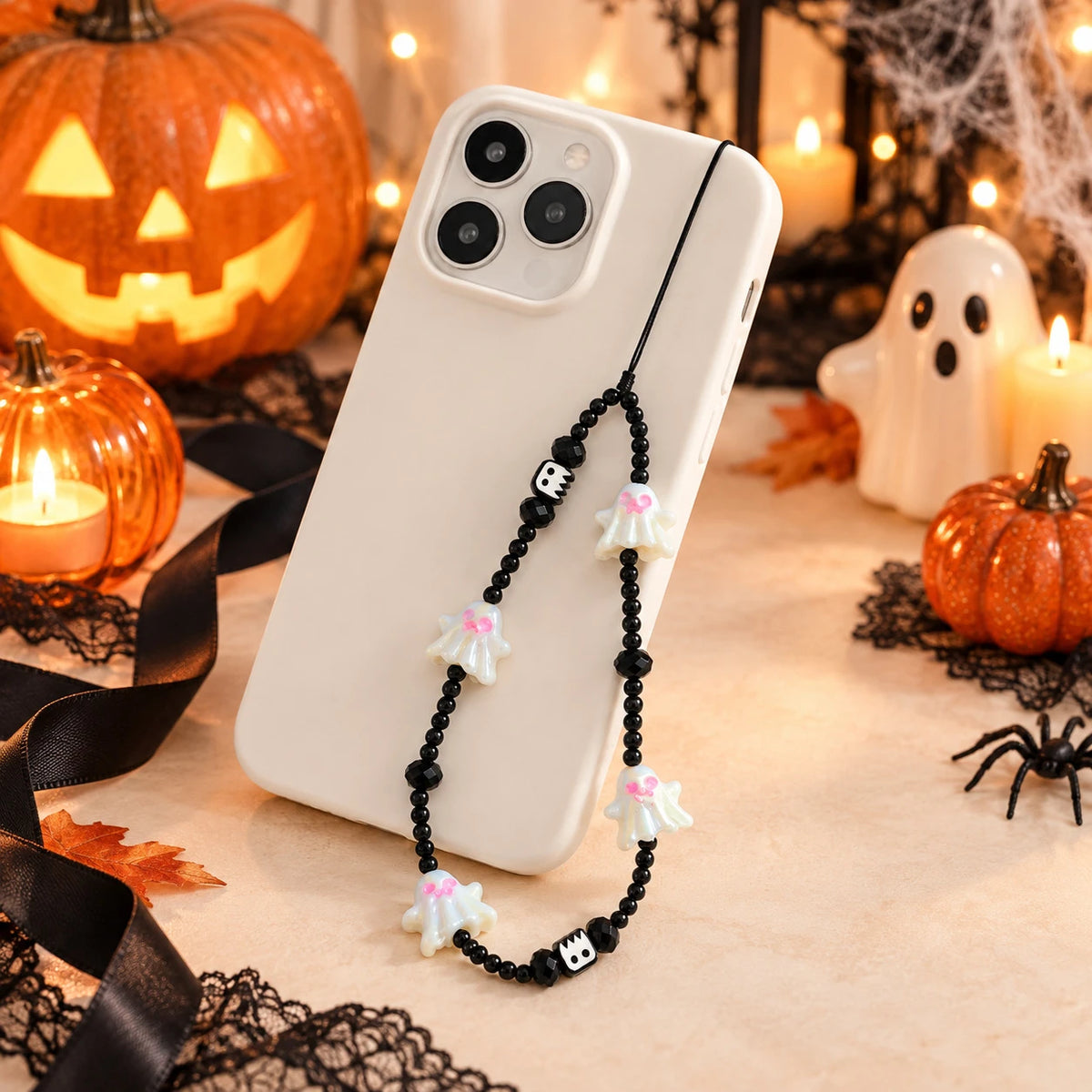Pumpkin skull beaded Halloween phone charm chain
