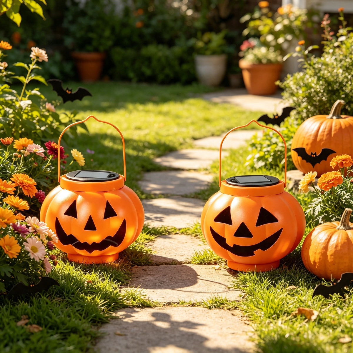 Glowing pumpkin solar lantern – Halloween garden decor