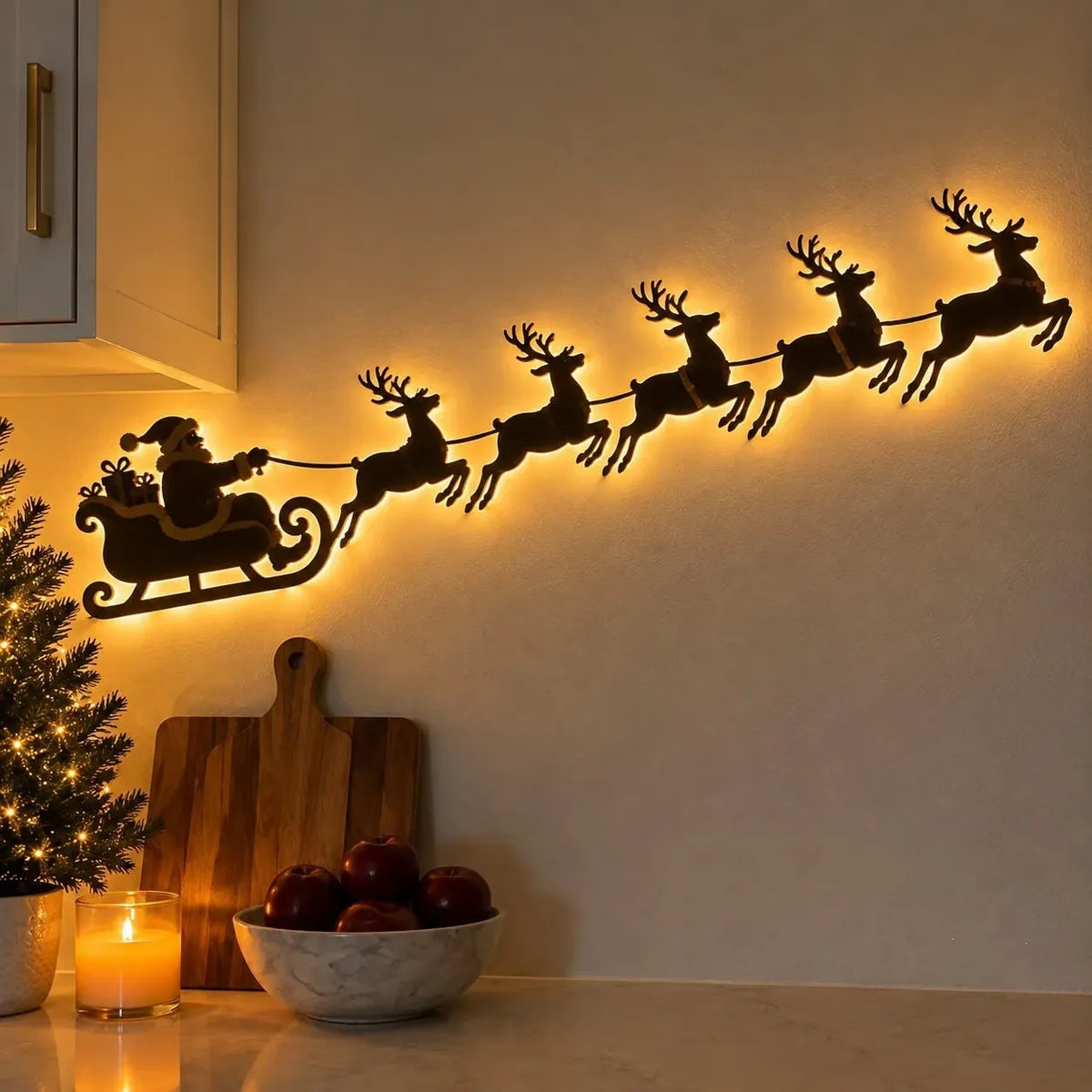 Rustic wooden Santa sleigh and reindeer Christmas ornament – holiday wall and tree decor