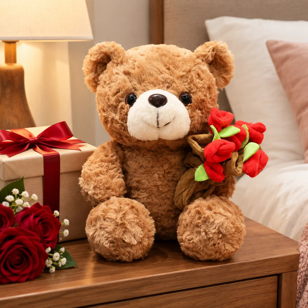 Rose teddy bear – cuddly gift bear with roses