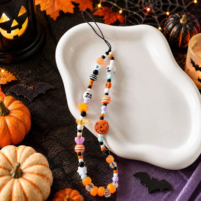 Pumpkin skull beaded Halloween phone charm chain