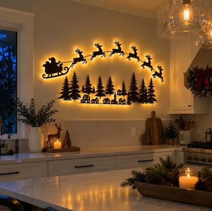 Rustic wooden Santa sleigh and reindeer Christmas ornament – holiday wall and tree decor