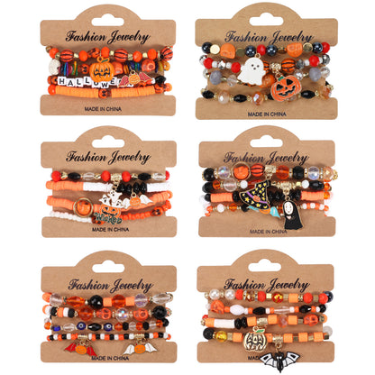 Spooky charm Halloween beaded bracelet – pumpkin, ghost and skull pendant jewelry