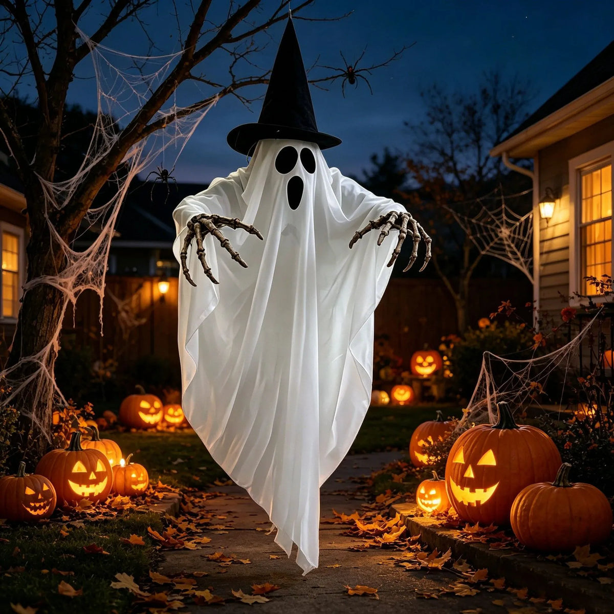 Giant glowing skeleton ghost Halloween decoration
