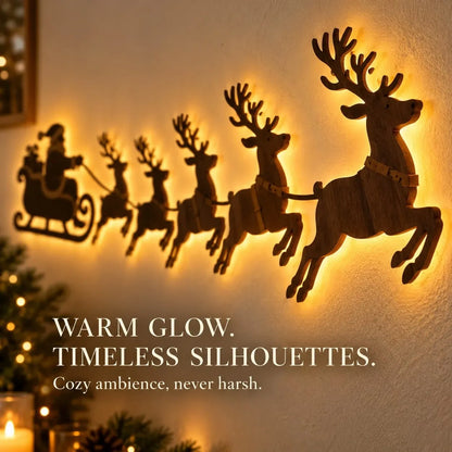 Rustic wooden Santa sleigh and reindeer Christmas ornament – holiday wall and tree decor