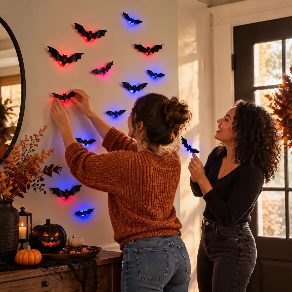 Spooky 3D LED bat wall light set – Halloween wall decor