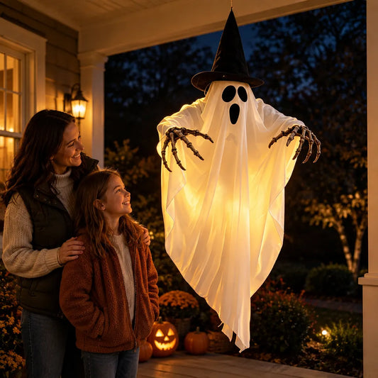Giant glowing skeleton ghost Halloween decoration