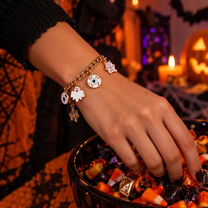 Witchy gold chain Halloween charm bracelet