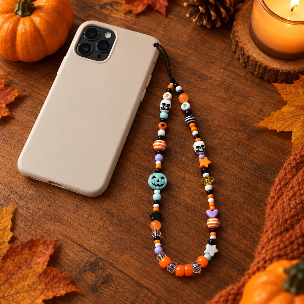 Pumpkin skull beaded Halloween phone charm chain