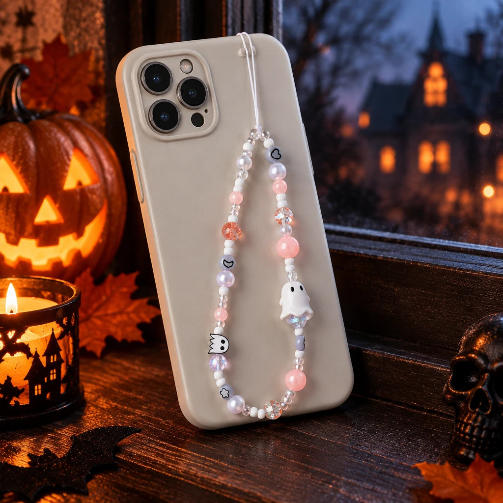 Pumpkin skull beaded Halloween phone charm chain