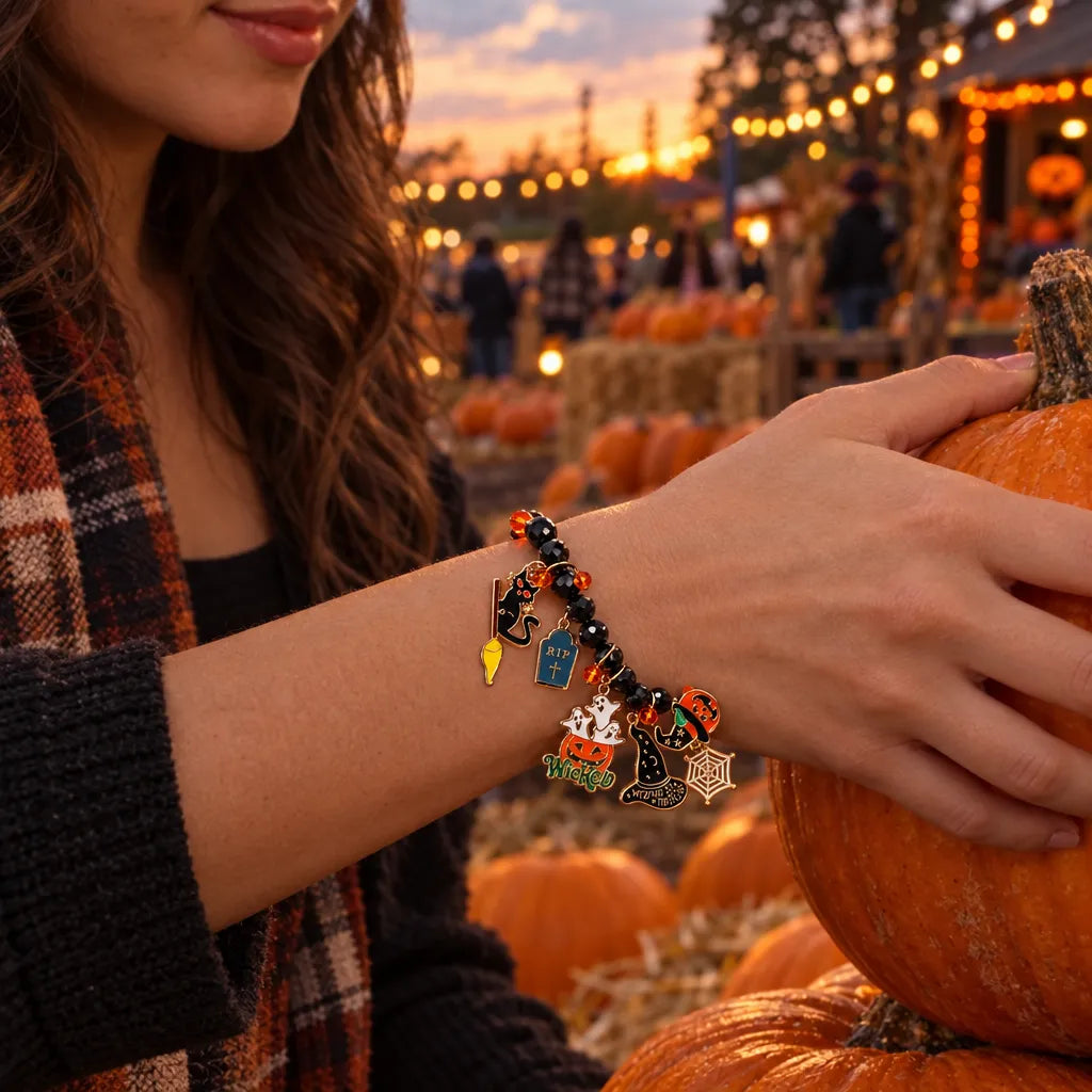 Witchy gold chain Halloween charm bracelet