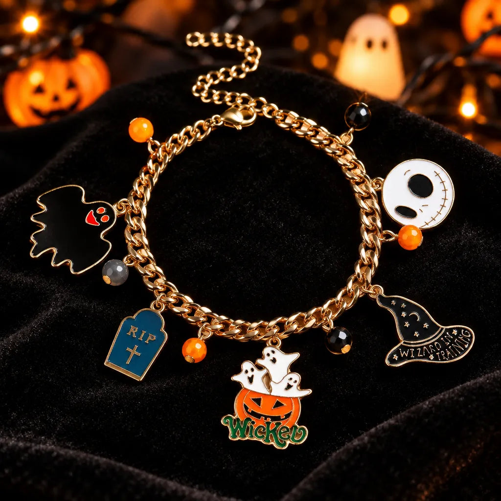 Witchy gold chain Halloween charm bracelet