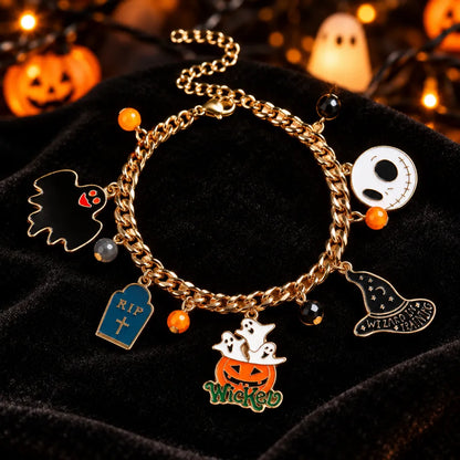 Witchy gold chain Halloween charm bracelet