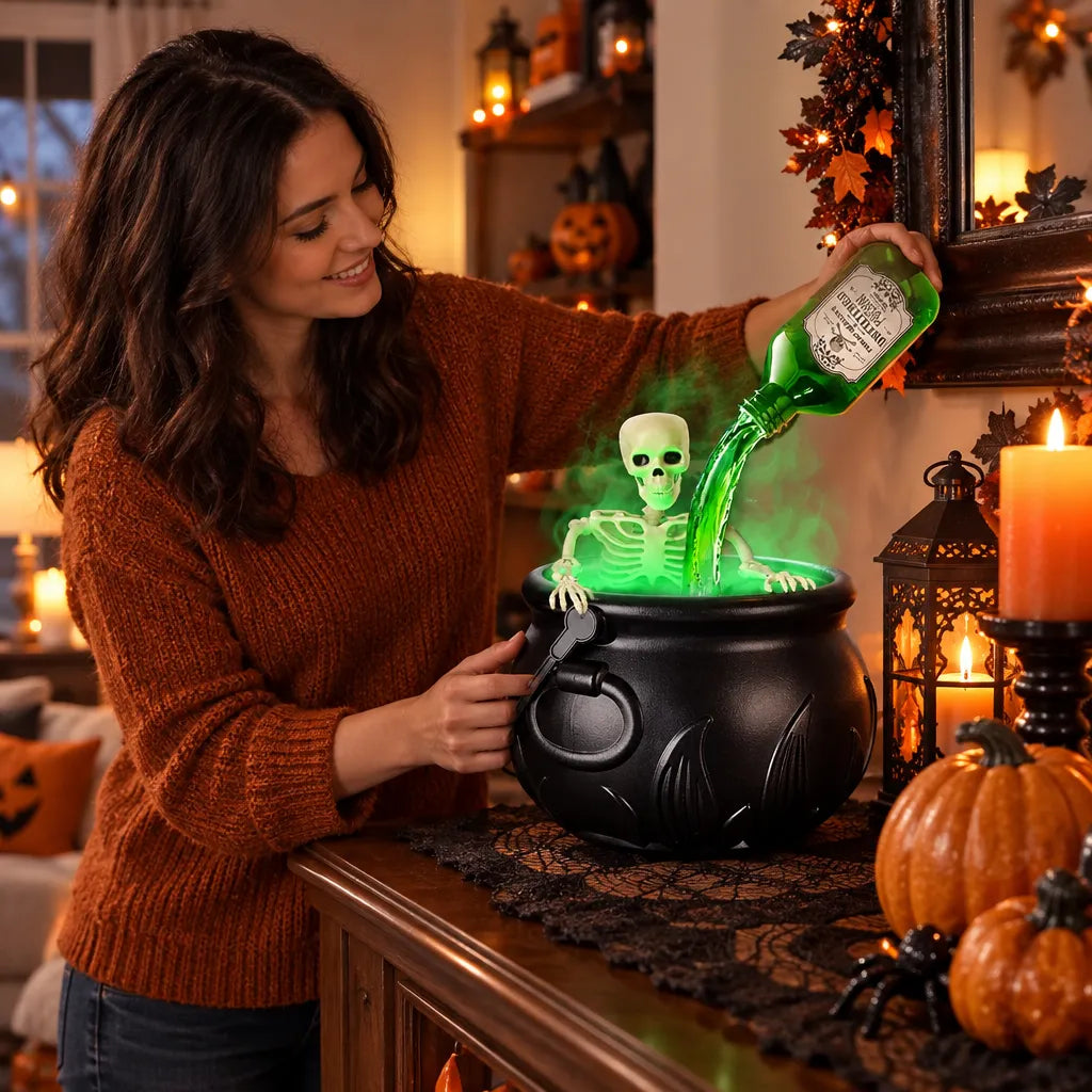 Flame witch cauldron bucket Halloween decoration