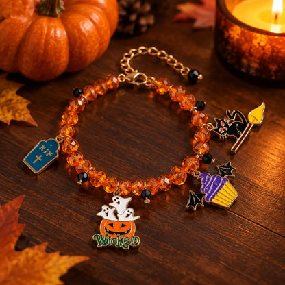 Witchy gold chain Halloween charm bracelet