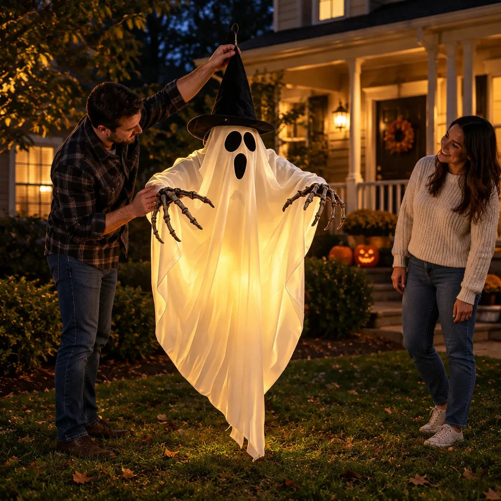 Giant glowing skeleton ghost Halloween decoration