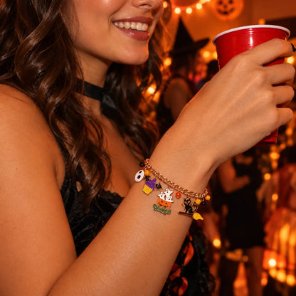 Witchy gold chain Halloween charm bracelet