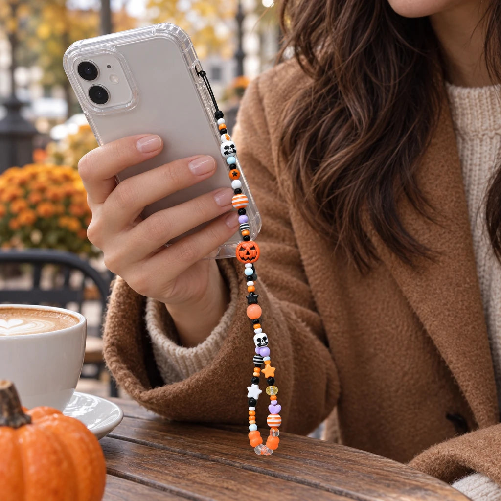Pumpkin Skull Beaded Phone Charm Chain