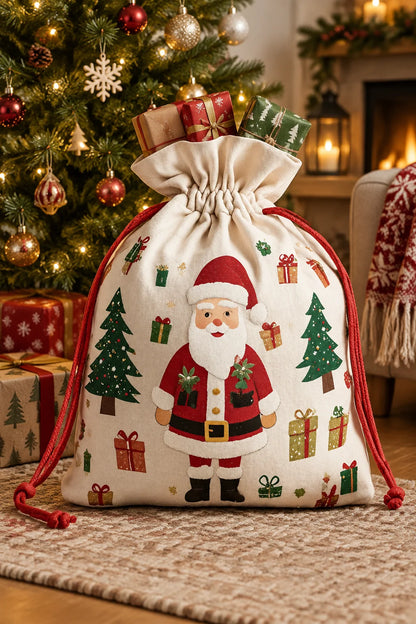 Festive Christmas cotton drawstring gift bags – holiday party favor set