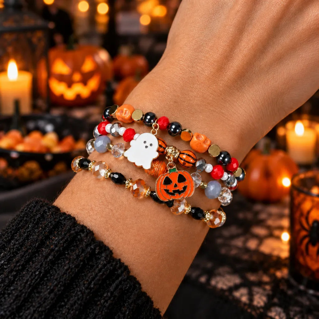 Spooky Charm Halloween Beaded Bracelet