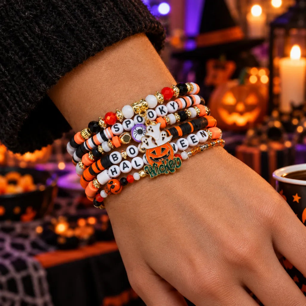Spooky Charm Halloween Beaded Bracelet