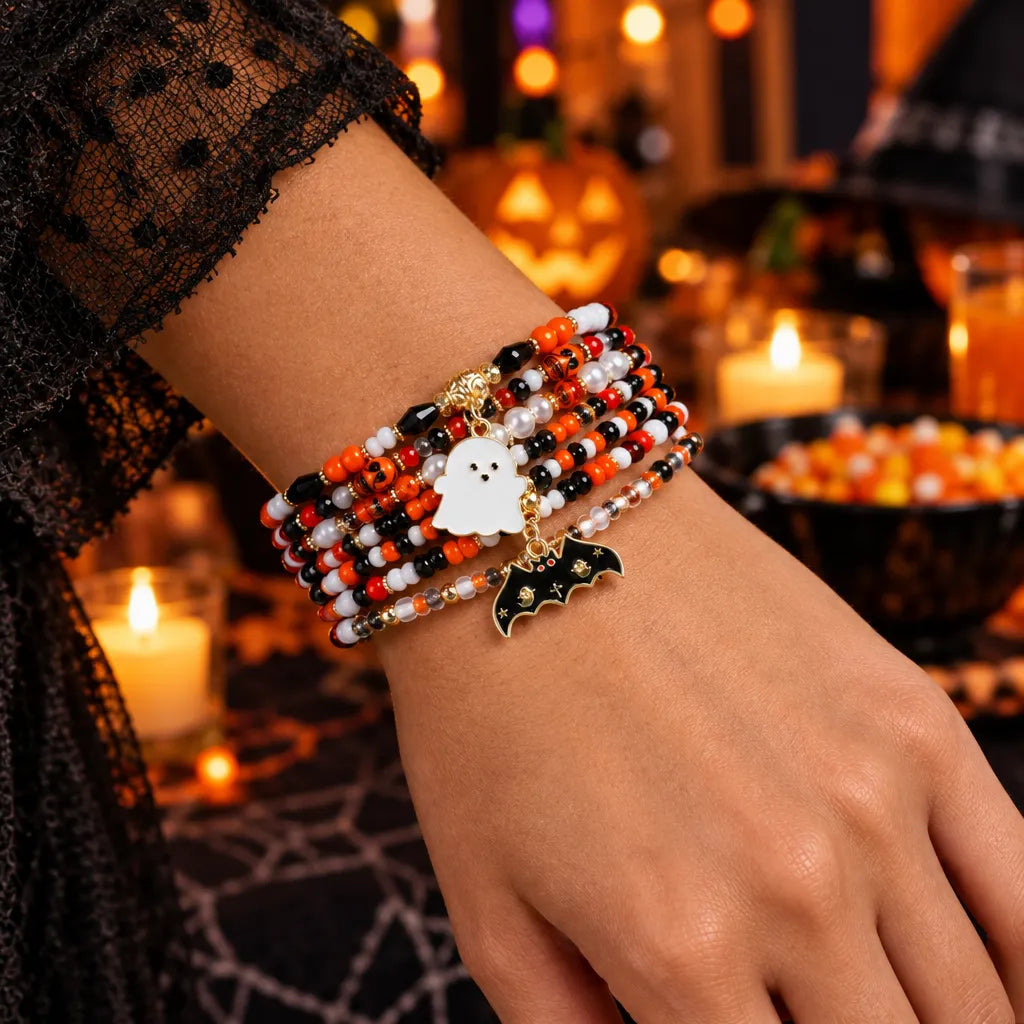 Spooky Charm Halloween Beaded Bracelet