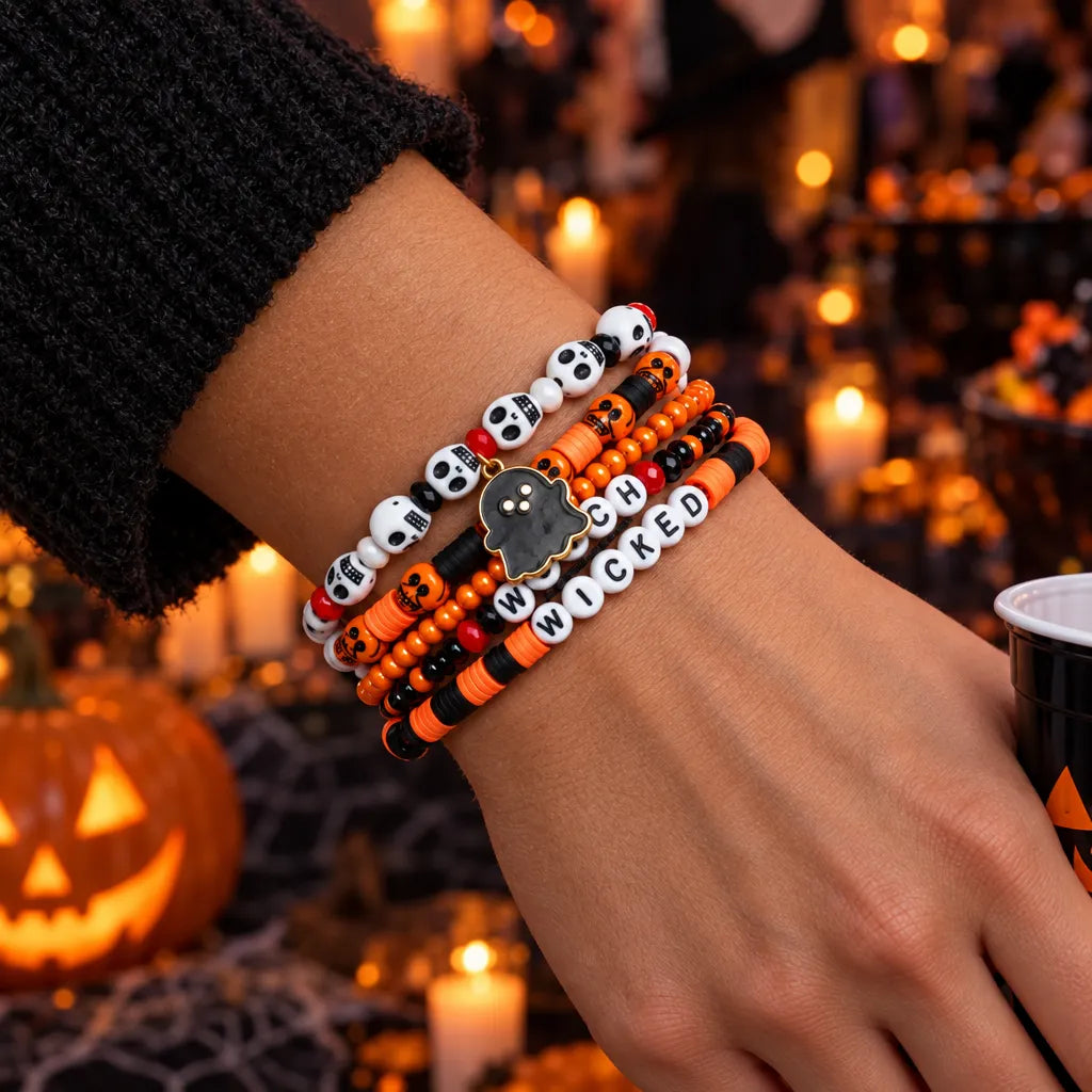 Spooky Charm Halloween Beaded Bracelet