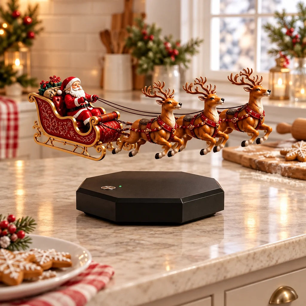 Santa's magical levitating sleigh Christmas decoration – floating holiday display