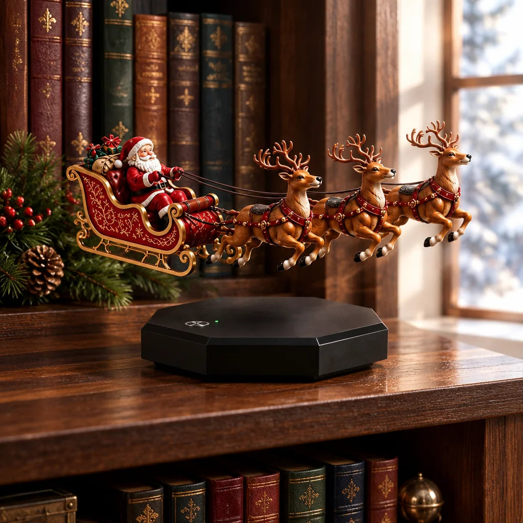 Santa's magical levitating sleigh Christmas decoration – floating holiday display