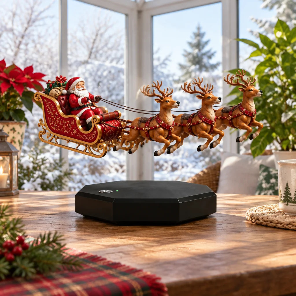 Santa's magical levitating sleigh Christmas decoration – floating holiday display