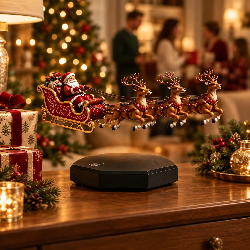 Santa's magical levitating sleigh Christmas decoration – floating holiday display