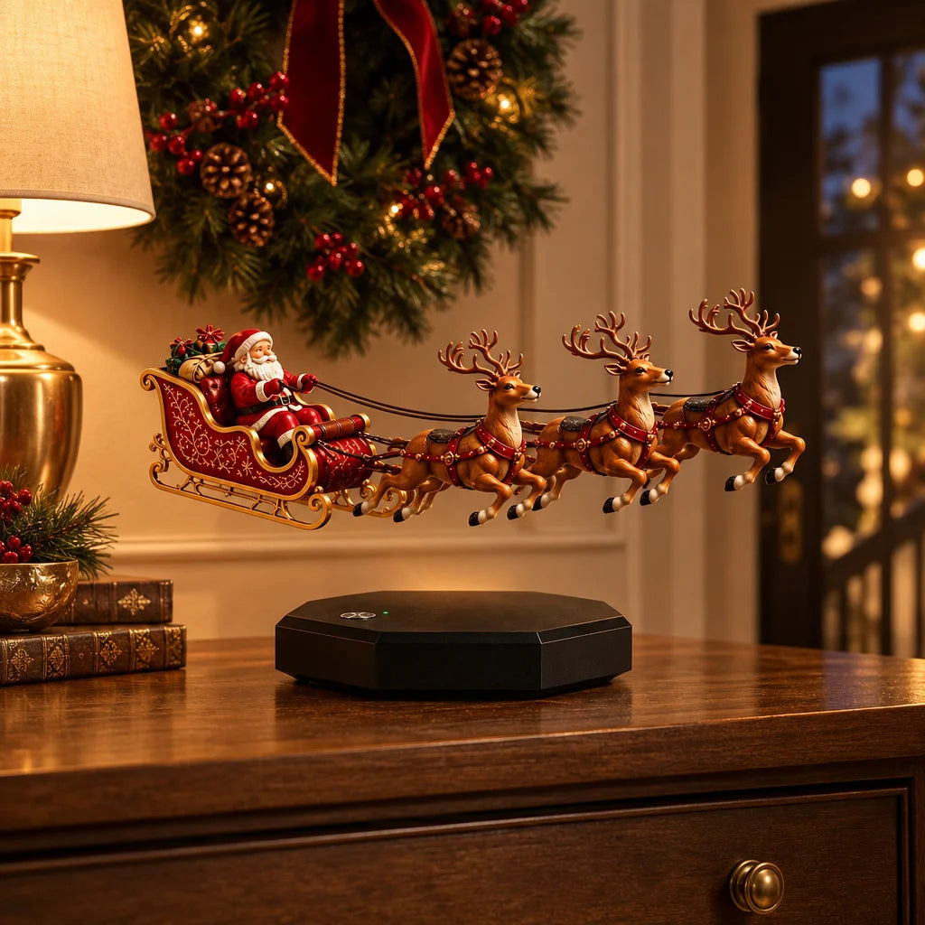 Santa's magical levitating sleigh Christmas decoration – floating holiday display